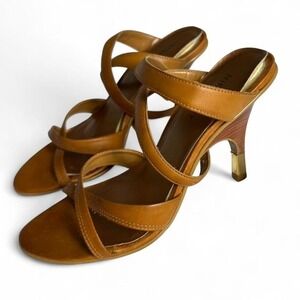 Nine West Leather Strappy Heels Caramel Tan Made in Brazil
